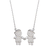Sterling Silver Rhodium Plated CZ 2 Boys Family Necklace