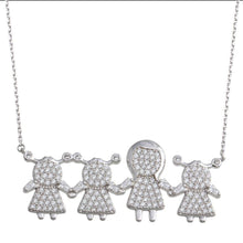 Load image into Gallery viewer, Sterling Silver Rhodium Plated CZ 3 Girls and Mom Family Necklace - silverdepot