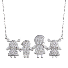 Load image into Gallery viewer, Sterling Silver Rhodium Plated CZ 1 Boy 2 Girls and Mom Family Necklace - silverdepot