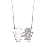 Sterling Silver Rhodium Plated CZ Girls Family Necklace