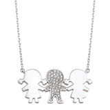Sterling Silver Rhodium Plated CZ 2 Girls and 1 Boy Family Necklace