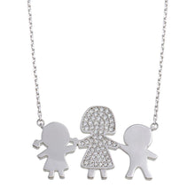 Load image into Gallery viewer, Sterling Silver Rhodium Plated CZ Boy, Girl and Mom Family Necklace - silverdepot