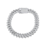 Sterling Silver Rhodium Plated CZ Encrusted Miami Cuban Link Chain or Bracelet