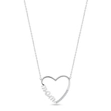 Load image into Gallery viewer, Sterling Silver Rhodium Plated Clear CZ Open Heart MOM Necklace