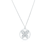 Sterling Silver Rhodium Plated Diamond Cut Butterfly Round Pendant Necklace