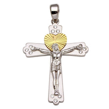 Load image into Gallery viewer, Sterling Silver Two-Toned Crucifix Heart Pendant with CZ Pendant