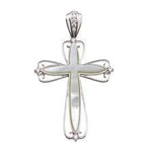 Load image into Gallery viewer, Sterling Silver Rhodium Plated MOP CZ Cross Pendant