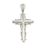 Sterling Silver Rhodium Plated MOP CZ Cross Wave Side Pendant