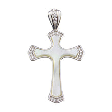 Load image into Gallery viewer, Sterling Silver Rhodium Plated MOP CZ Corner Cross Pendant