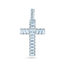 Load image into Gallery viewer, Sterling Silver Rhodium Plated CZ Baguette Cross Pendant