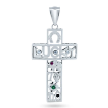 Load image into Gallery viewer, Sterling Silver Rhodium Plated Lucky Cross CZ Pendant