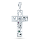 Sterling Silver Rhodium Plated Lucky Cross CZ Pendant