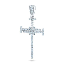 Load image into Gallery viewer, Sterling Silver Rhodium Plated CZ Small Nail Cross Pendant