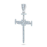 Sterling Silver Rhodium Plated CZ Small Nail Cross Pendant