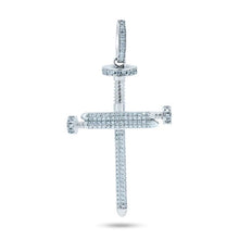 Load image into Gallery viewer, Sterling Silver Rhodium Plated CZ Large Nail Cross Pendant