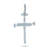 Sterling Silver Rhodium Plated CZ Large Nail Cross Pendant