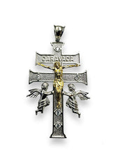 Load image into Gallery viewer, Sterling Silver Two Toned Plated Caravaca Cross Clear CZ Pendant
