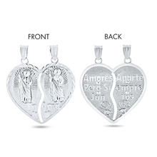 Load image into Gallery viewer, Sterling Silver Rhodium Plated Diamond Cut Broken Heart St. Jude Design With Latin Words Pendant