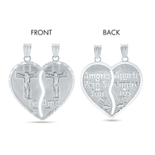 Load image into Gallery viewer, Sterling Silver Rhodium Plated Diamond Cut Broken Heart Cross Design With Latin Words Pendant