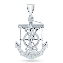 Load image into Gallery viewer, Sterling Silver Rhodium Plated Anchor Helm Cross CZ Pendant