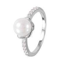 Load image into Gallery viewer, Sterling Silver Rhodium Plated White Faux Pearl Cz Accent Ring