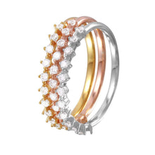 Load image into Gallery viewer, Sterling Silver Rhodium Plated Tri Color Round Stackable Eternity Ring