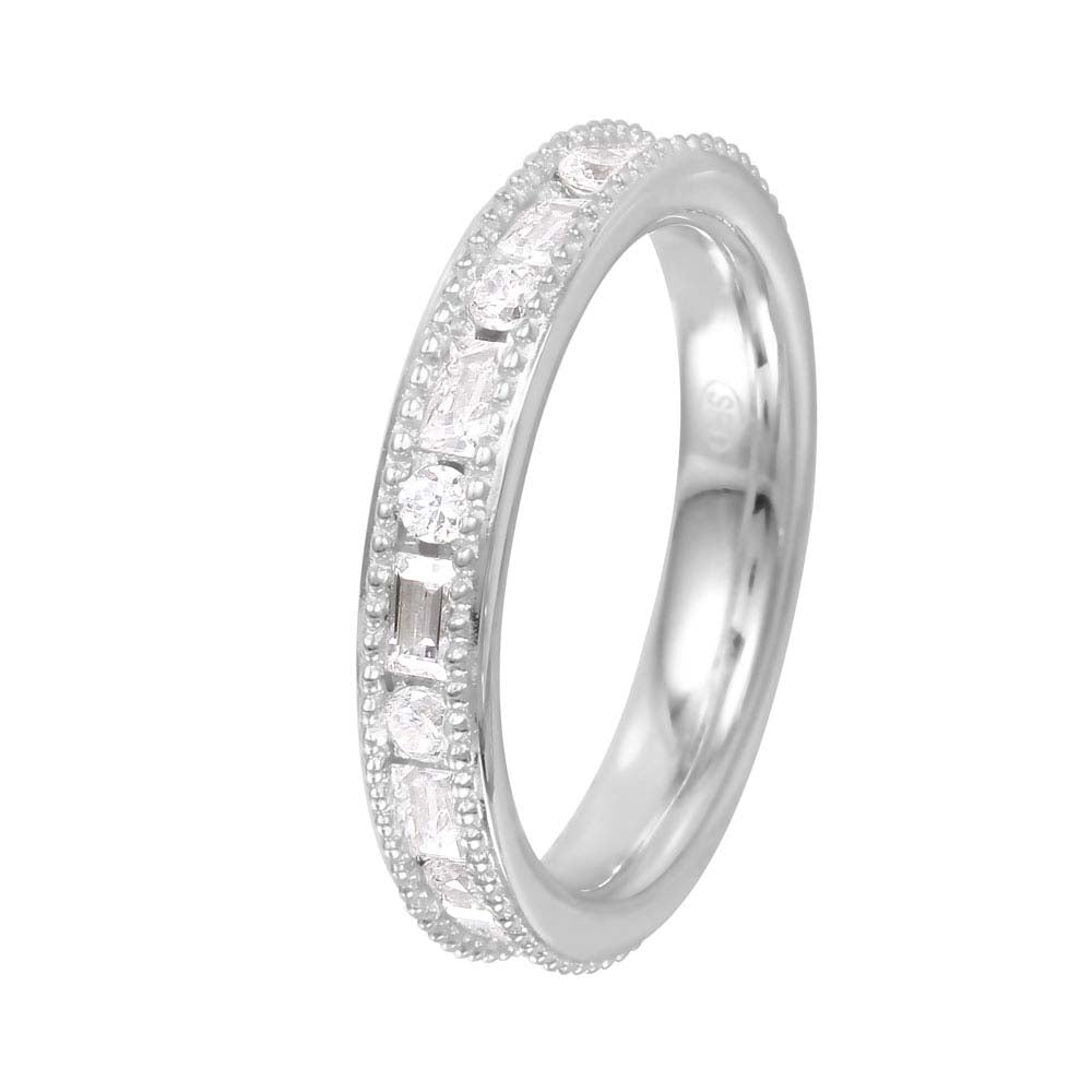 Sterling Silver Rhodium Plated Channel Set Clear Cz Ring