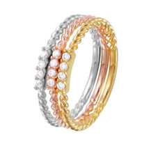 Load image into Gallery viewer, Sterling Silver Rhodium Plated Tri Color Textured Stackable CZ Inlay Eternity Ring