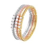 Sterling Silver Rhodium Plated Tri Color Textured Stackable CZ Inlay Eternity Ring