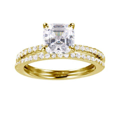 Sterling Silver Gold Plated Square Shaped Stackable Bridal Ring With CZ Stones