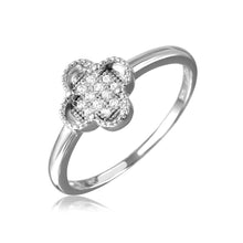Load image into Gallery viewer, Sterling Silver Rhodium Plated Clover Ring with Micro Pave CZ Stones