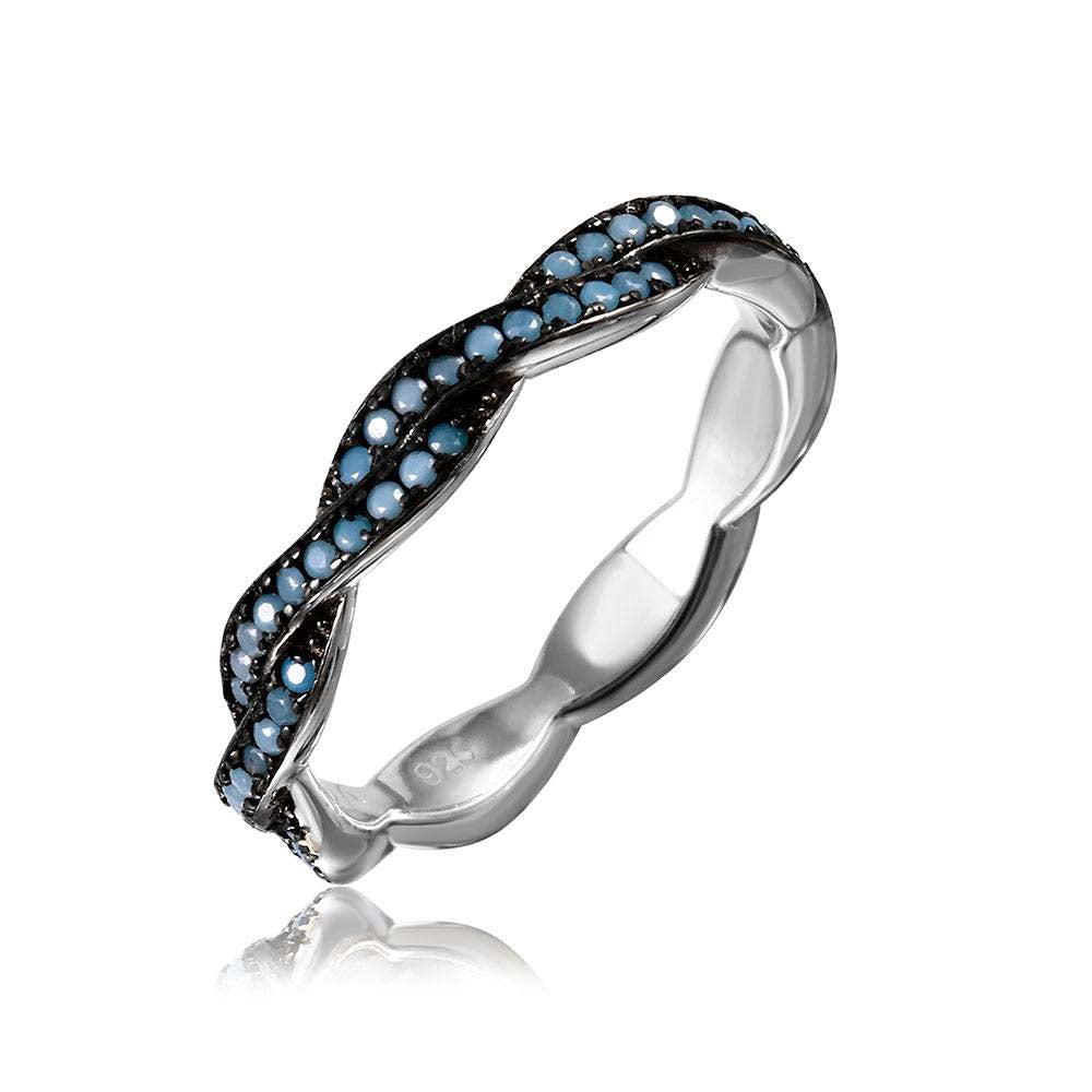 Sterling Silver Rhodium Plated Rope Band Eternity Ring With Turquoise StoneAnd Dimensions 3.3mm