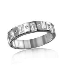 Load image into Gallery viewer, Mens Sterling Silver Rhodium Plated Matching Baguette CZ Band