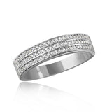 Mens Sterling Silver Rhodium Plated Muiti Row Clear CZ Band