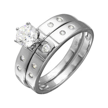 Load image into Gallery viewer, Sterling Silver Half Matte Finish Rhodium Plated CZ Trio Bridal Ring