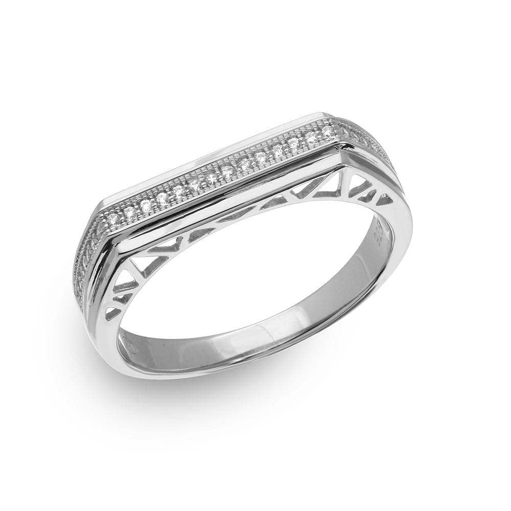 Mens Sterling Silver Rhodium Plated Micro Pave Designed Shank Ring