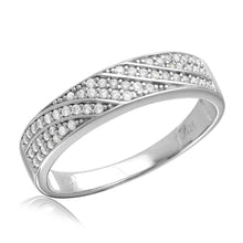 Load image into Gallery viewer, Mens Sterling Silver Rhodium Plated Wave CZ Band Wedding Ring