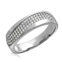 Load image into Gallery viewer, Mens Sterling Silver Rhodium Plated Wave CZ Wedding Ring
