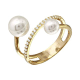 Sterling Silver Gold Plated Synthetic Pearl Ended Loop CZ Ring
