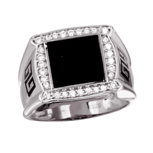 Load image into Gallery viewer, Sterling Silver Rhodium Plated Men&#39;s Flat Square Onyx Ring With CZ