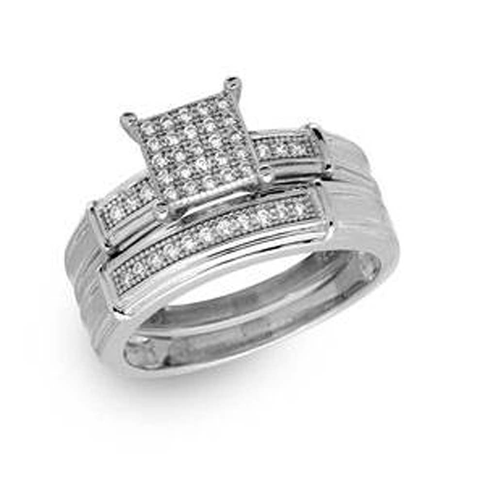Sterling Silver Rhodium Plated  CZ Pave Square Center RingAnd Ring Dimensions 15mm x 8mm