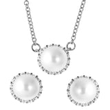 Sterling Silver Rhodium Plated Fresh Water Pearl Pave Matching Set