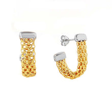 Load image into Gallery viewer, Sterling Silver Gold And Rhodium Plated Hook Chain Texture Earrings
