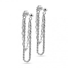 Sterling Silver Rhodium Plated Double Strand Rope And Paperclip Stud Earrings