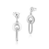 Sterling Silver Rhodium Plated Dangling Donut Paperclip Stud Earrings