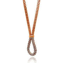 Load image into Gallery viewer, Sterling Silver Rose Gold Plated Popcorn Italian Chain Necklace with Open Teardrop Shaped Design Inlaid with Clear CzsAnd Chain Length of 17