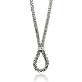 Sterling Silver Rhodium Plated Popcorn Italian Chain Necklace with Open Teardrop Shaped Design Inlaid with Clear CzsAnd Chain Length of 17
