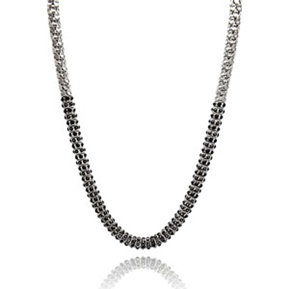 Sterling Silver Rhodium Plated Popcorn Italian Chain Necklace Inlaid with Black CzsAnd Chain Length of 17