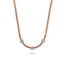 Load image into Gallery viewer, Sterling Silver Rose Gold Plated Beaded 3 CZ Disc Necklace