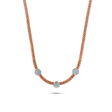 Sterling Silver Rose Gold Plated Beaded 3 CZ Disc Necklace